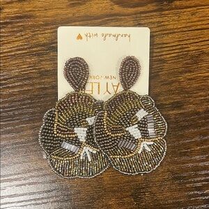 Handmade Beaded Earrings - Brown and Gold